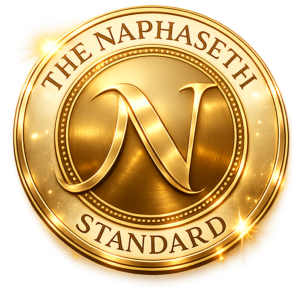 Gold circular seal with a large stylized 'N' in the center and text around the rim reading 'THE ... STANDARD' (luxury branding)